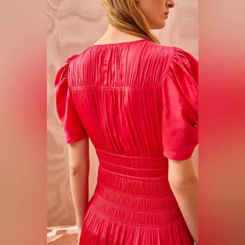 NEW Ulla Johnson Daria Dress Orchid Size 2 Pink Tiered Satin Puff Sleeve Bow Tie - Image 4