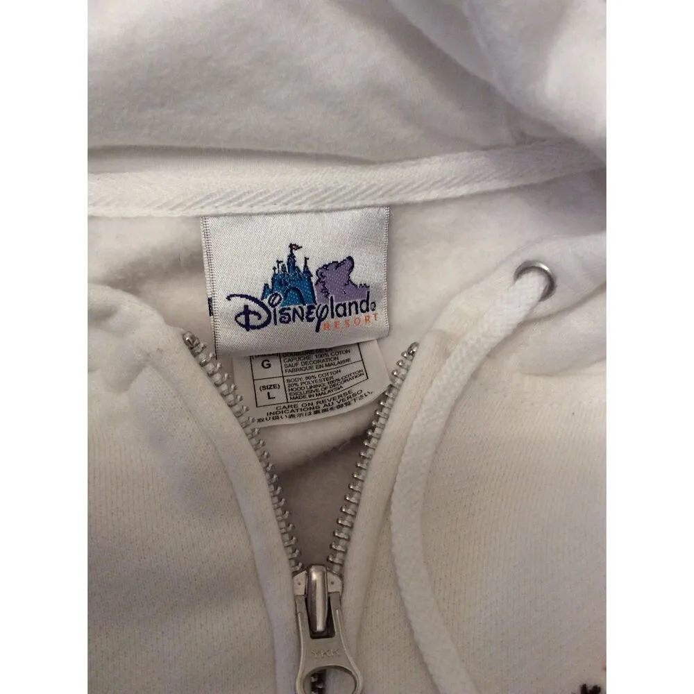 DISNEYLAND Disney White Full front Hoodie Minnie Embroidered Bling Large L - Image 6
