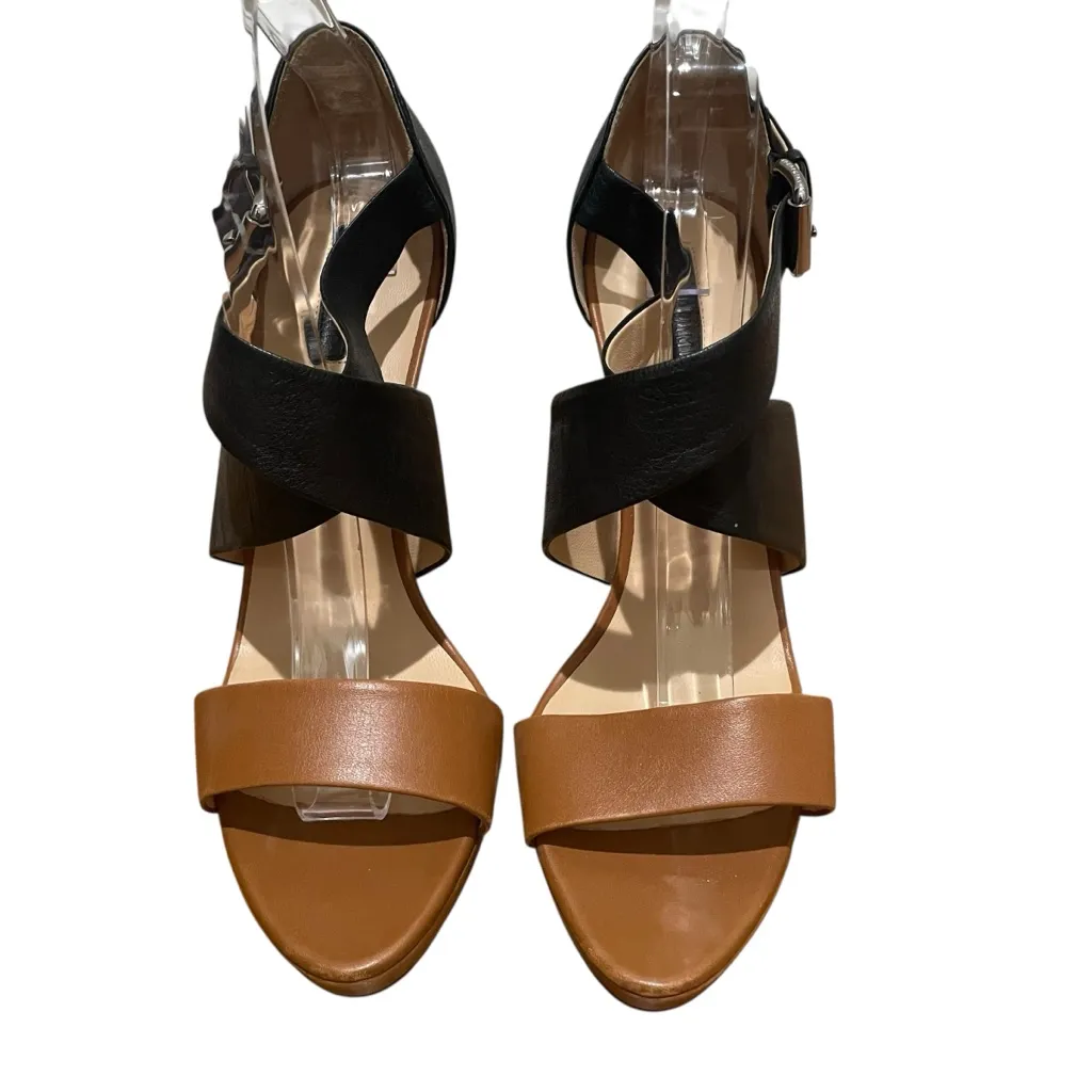 Longchamp Leather Platform Crisscross High Heel Sandals Black Brown Women 40 - Image 4