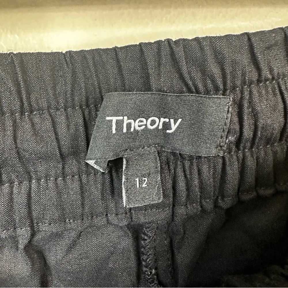 Theory Cortland Joggers Womens 12 Black Linen Casual Minimalist Pull On Pants - Image 7