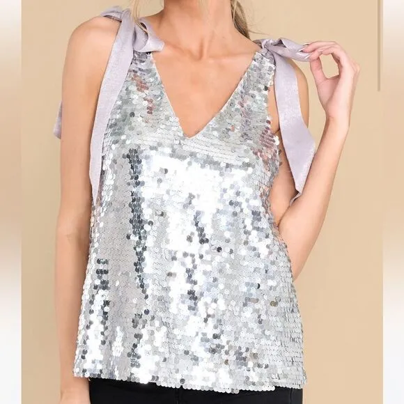 Sequin Shoulder Tie Tank Top‎ - Image 4