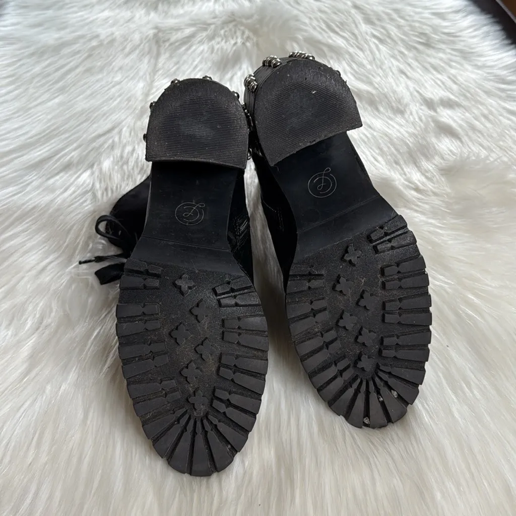 Laundry Black Satin Silver Studded Motto Boots - Image 7