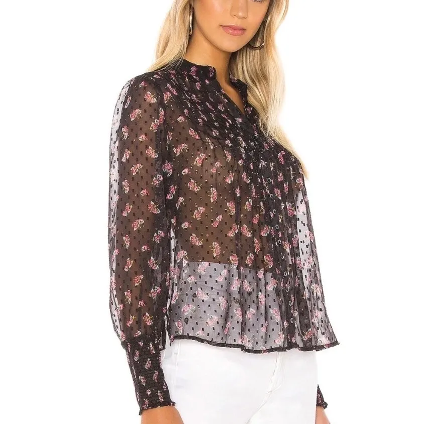 Free People Flowers In December Blouse Women's XS Black Boho Hippie Coquette Y2K - Image 2