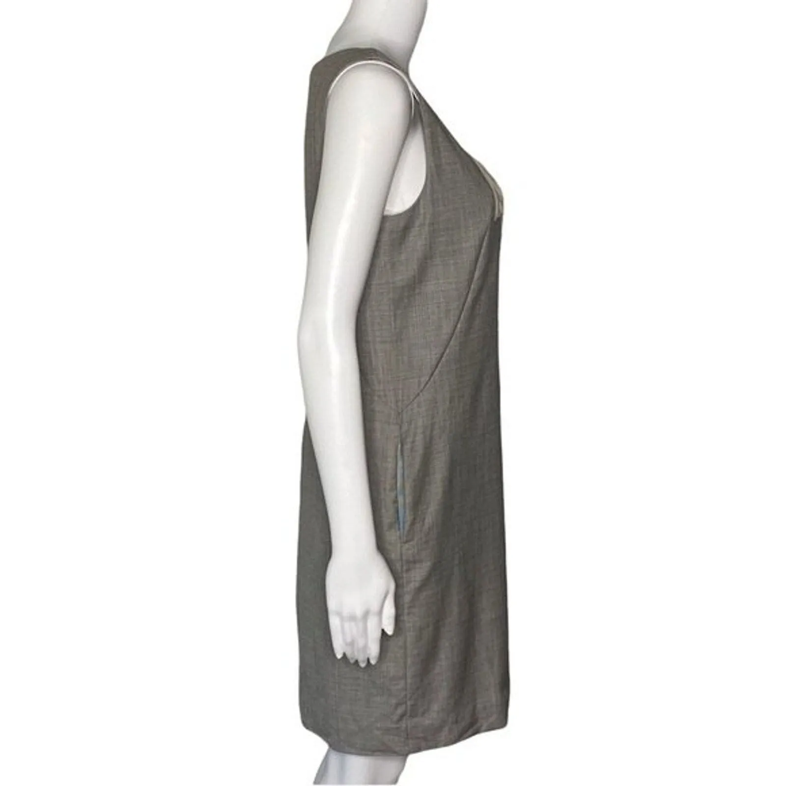J. Crew Dress Womens 2 Gray‎ Super 120s Sheath Wool Ruffle Trim Preppy Office - Image 2