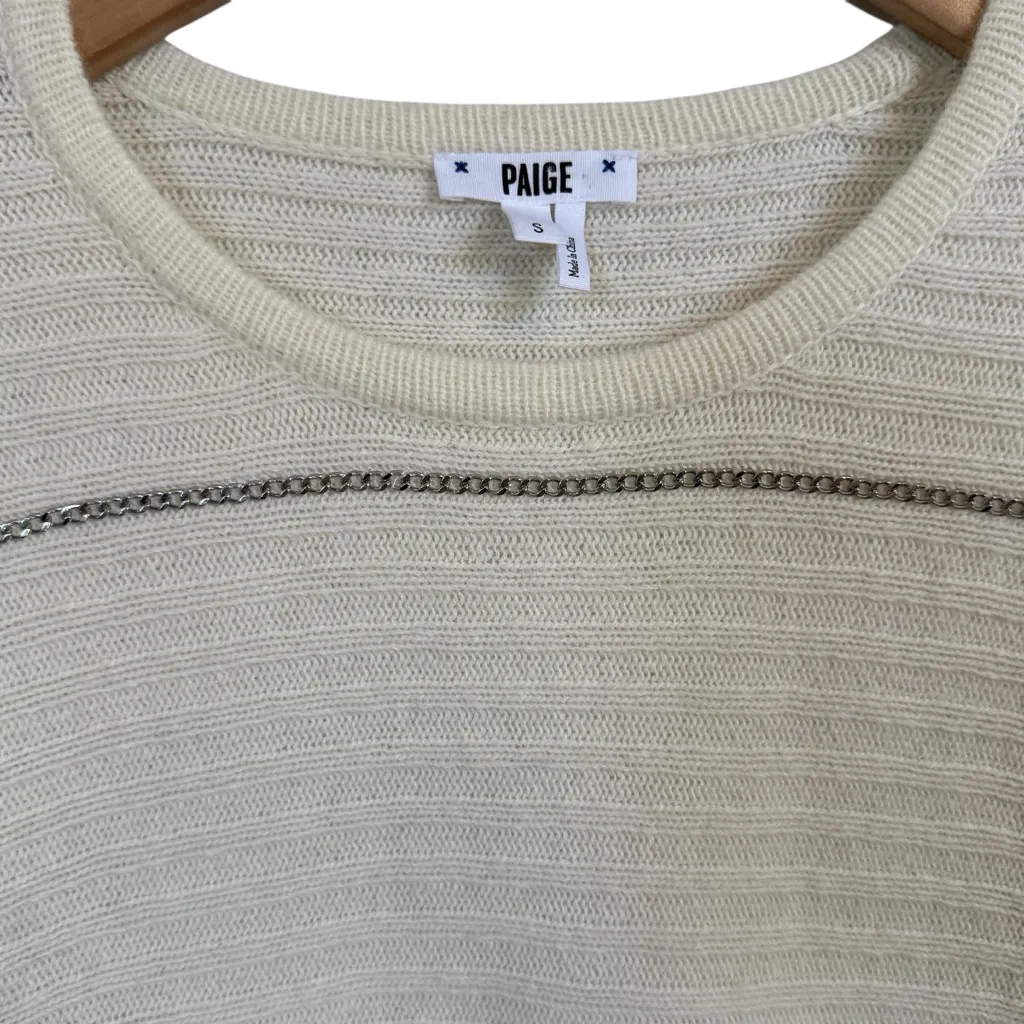 Paige Cream/Custard Helena Sweater Chain Detail Lambs wool Blend Women’s Size S - Image 4