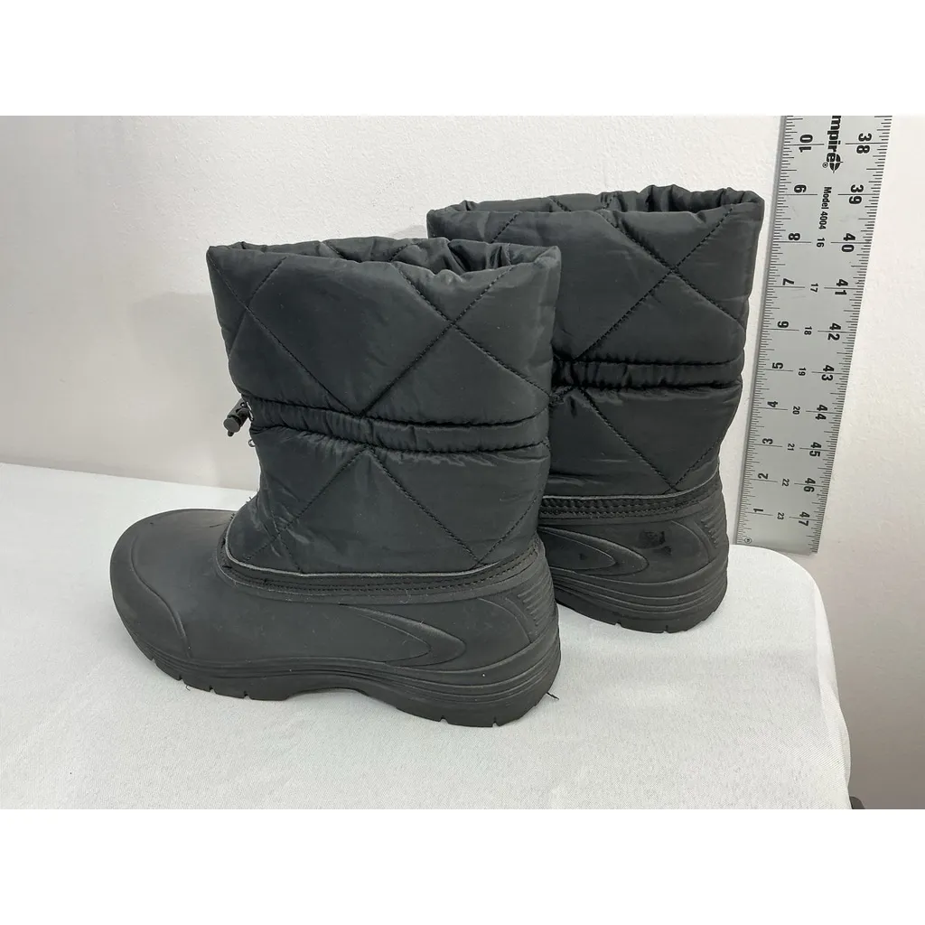 Womans Time & Tru Pull On Midcalf Snow Boots 9 Black Bungee Laces Insulated - Image 4