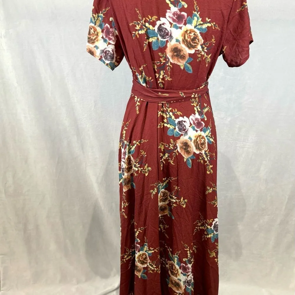True wrap rust floral maxi dress size 0XL Red - Image 5
