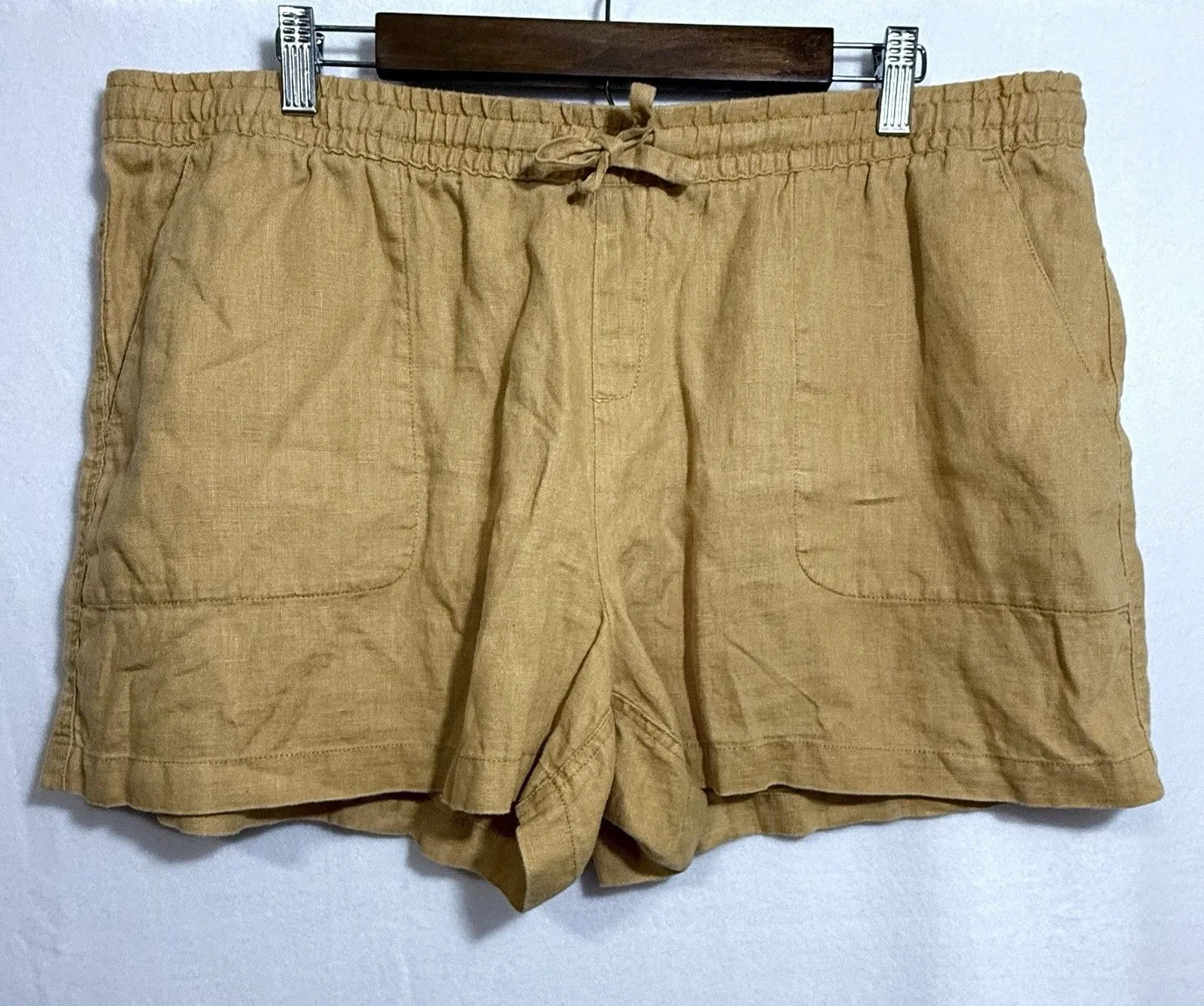 Garnet Hill 100% Linen Mustard Yellow Coastal Pull On 4" Inseam Shorts Womens 18 - Image 1