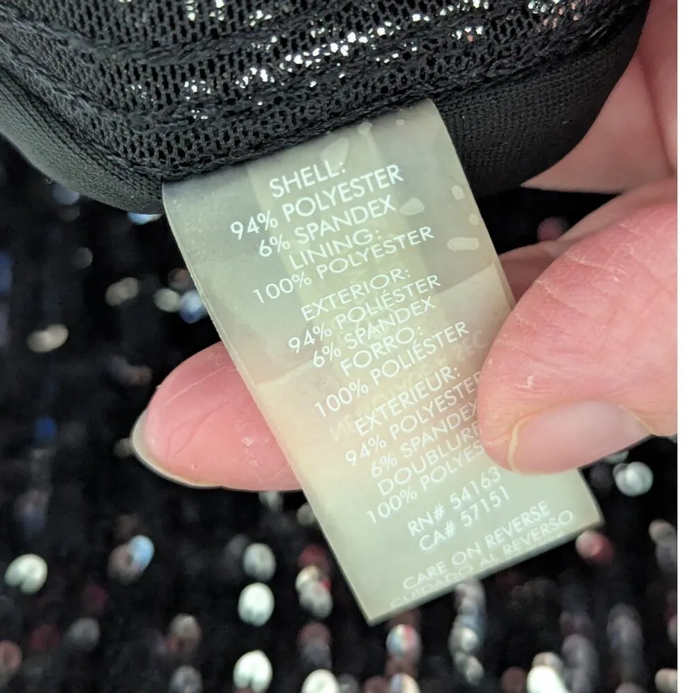 Calvin Klein Sequin Faux Wrap Dress Black Silver Side Ruched Surplice Women 6 - Image 5