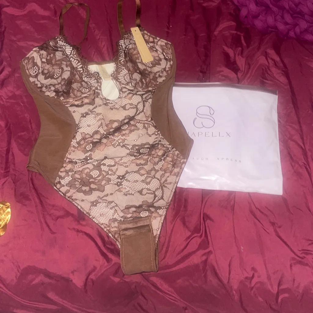 SHAPELLX Shapewear for Women Tummy Control Lace Bodysuit Brown - Image 7