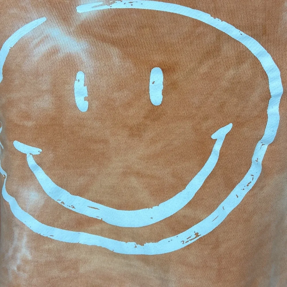 Roolee Tie Dye Crewneck Sweatshirt Orange Smiley Face Sz Large Cropped Roll Hem - Image 5