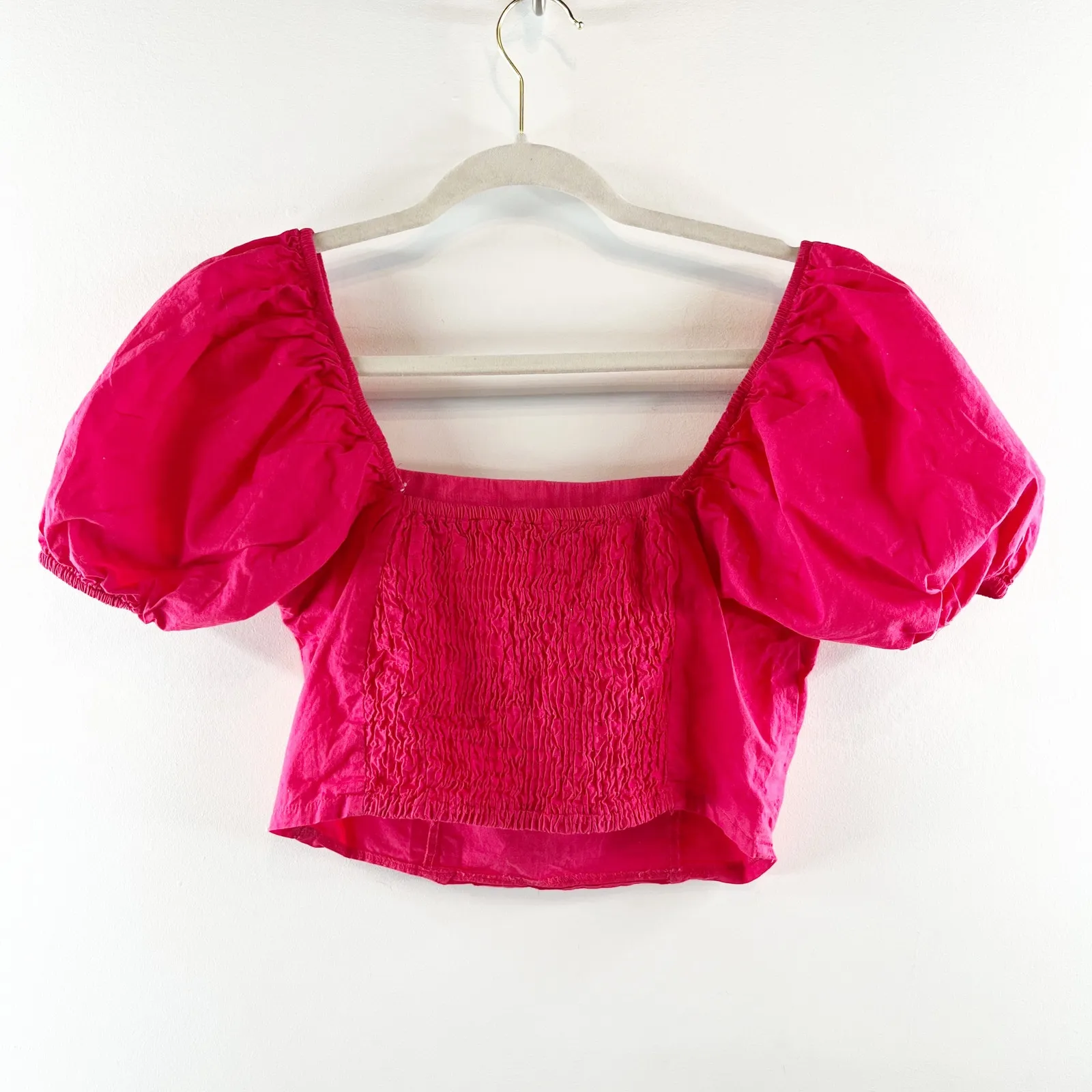 Sim & Sam Square Neck Short Puff Sleeve Crop Top Pink Small - Image 9