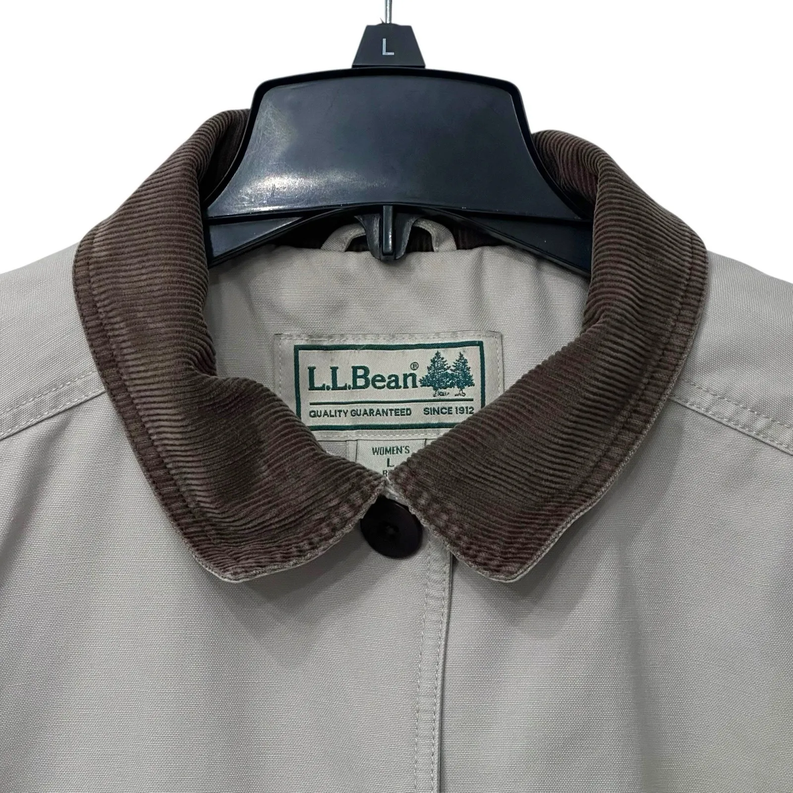 L.L. Bean Barn Coat Jacket Womens Beige Chore Quilted Lining Work Size Large Tan - Image 2