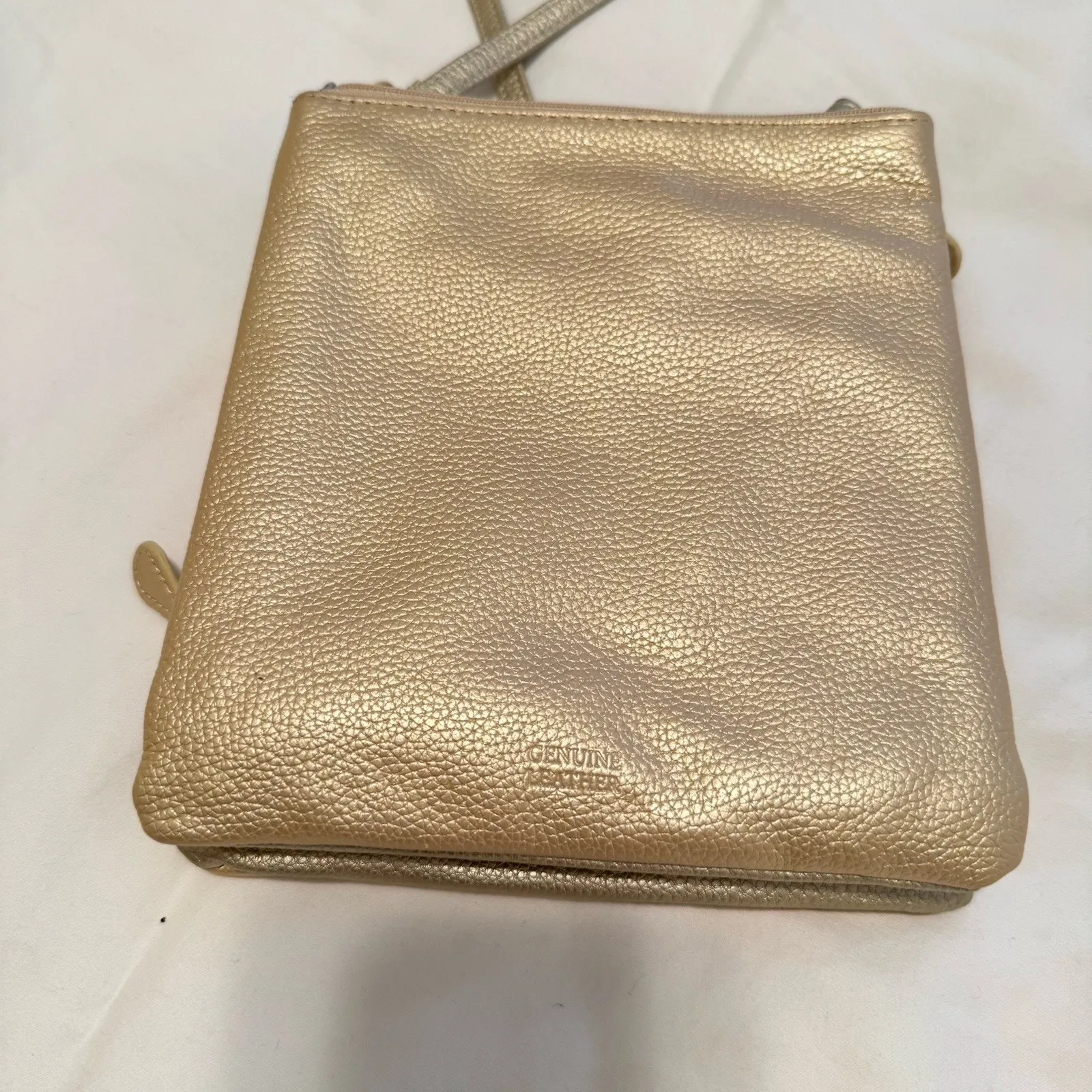 Gianni Bini Gold Leather Crossbody Organizer Bag Purse Zip Around - Image 2
