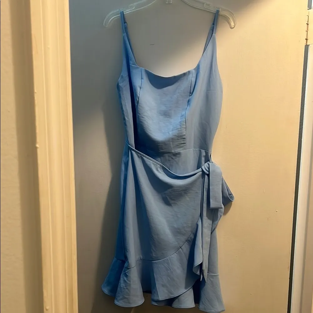 Mini Dress Sexy Party Dress Square Neck Spaghetti Straps Short Flowy Small Blue - Image 3