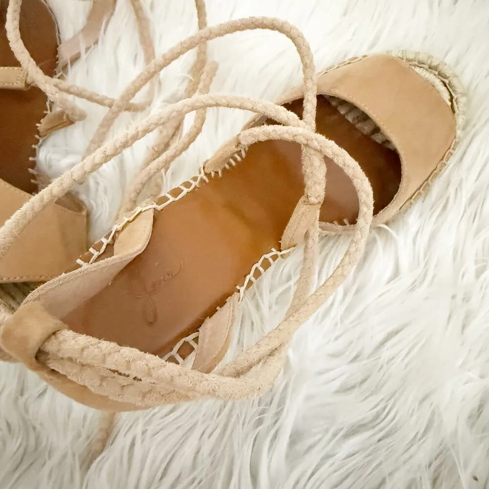 JOIE | Suede Color-block Pattern Espadrilles Sandals Lace Tie Ankle Wrap | 35, 5 - Image 3