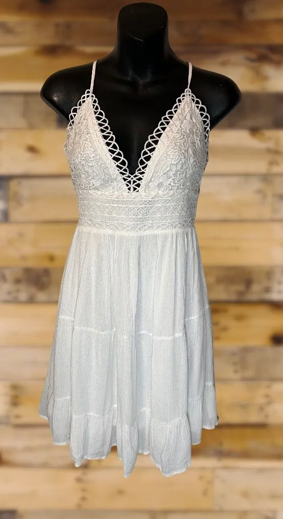 White Lace Boho Mini Dress Size L Size L - Image 2