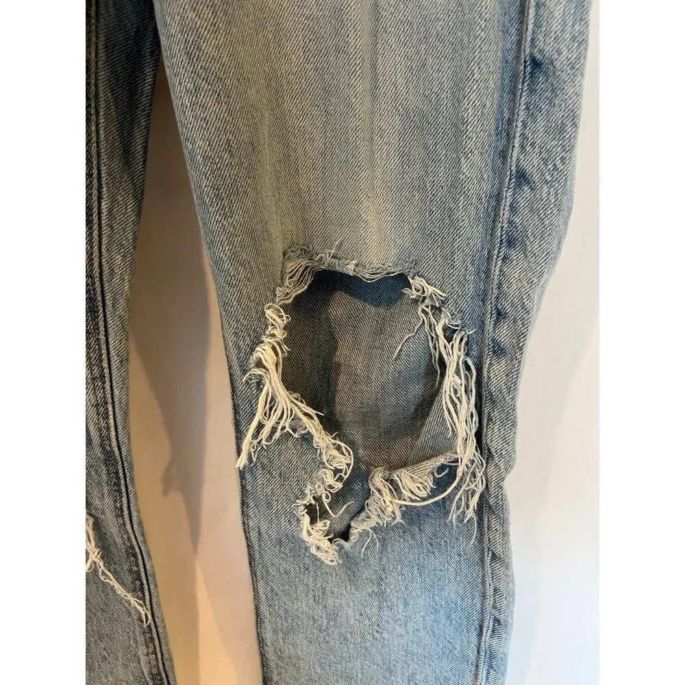 American Eagle Women's Size 0 Short Ripped Mom Jeans Light Blue Denim - Image 6