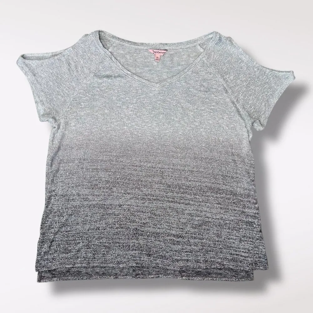 Juicy Couture Ombré Knit Short Sleeve V Neck Top Blue Gray XL - Image 8