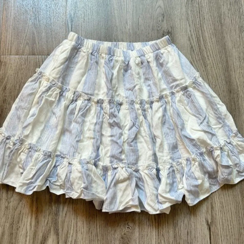 Princess Polly Salt Water Ruffle Mini Skirt White Blue Striped Size 0 - Image 7