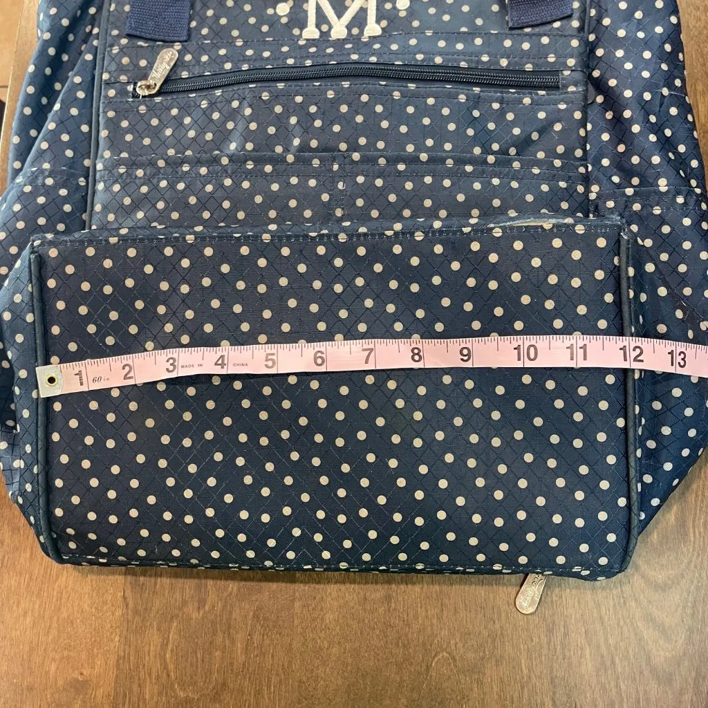 Thirty One Take Two Tote Backpack Navy Dancing Dot Embroidered "M" Diaper Bag‎ Blue - Image 11