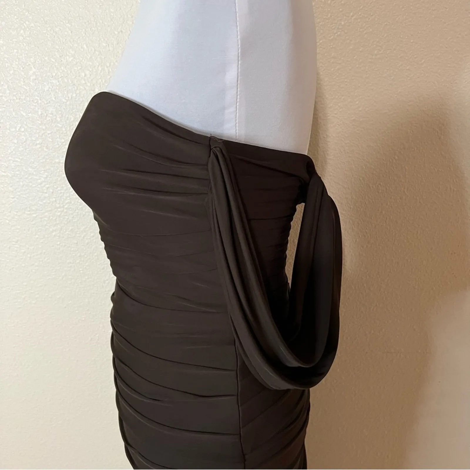 La Femme 21730 brown ruched off the shoulder jersey formal dress NEW 2 - Image 4