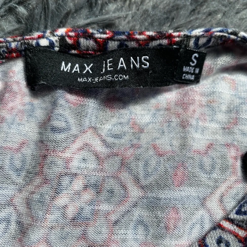 Max Jeans Geometric Print Bell Sleeve Peplum Top - Image 5