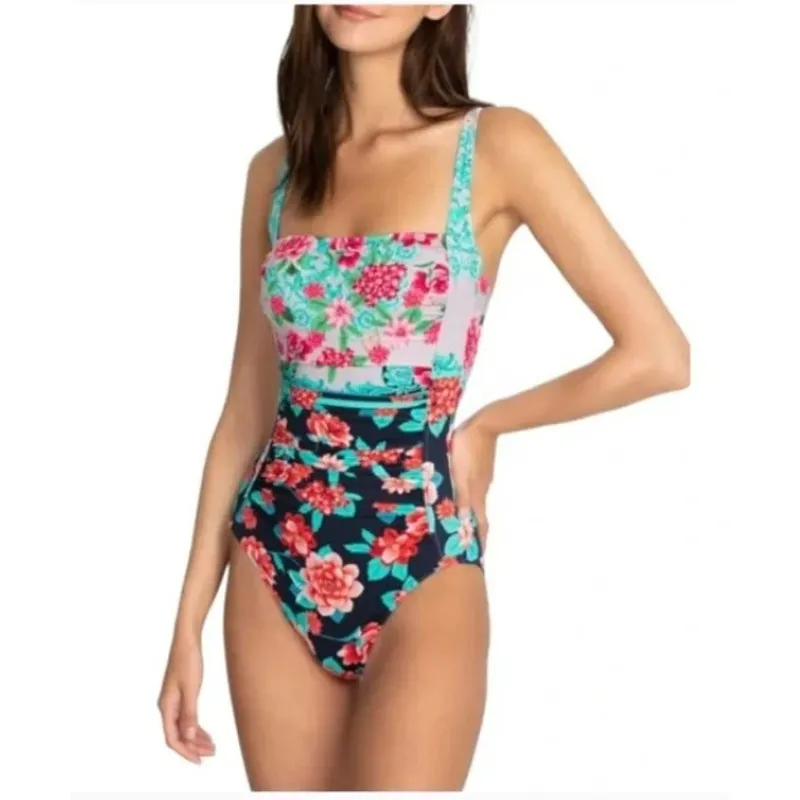 NWT Johnny Was Japer Ruched One-Piece Swimsuit in Floral Multi Sz XS - Image 3