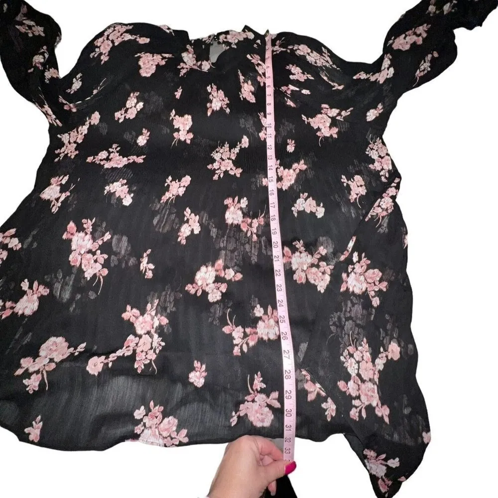 City Chic Black  Floral Budding Romance Long Sleeve Hi Low  Top Size L/20 ( 3X ) - Image 9