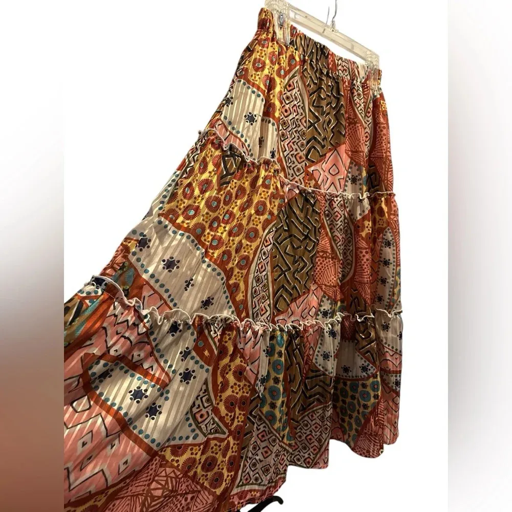 Cq by Cq tiered maxi skirt boho patterned NWOT Brown - Image 3