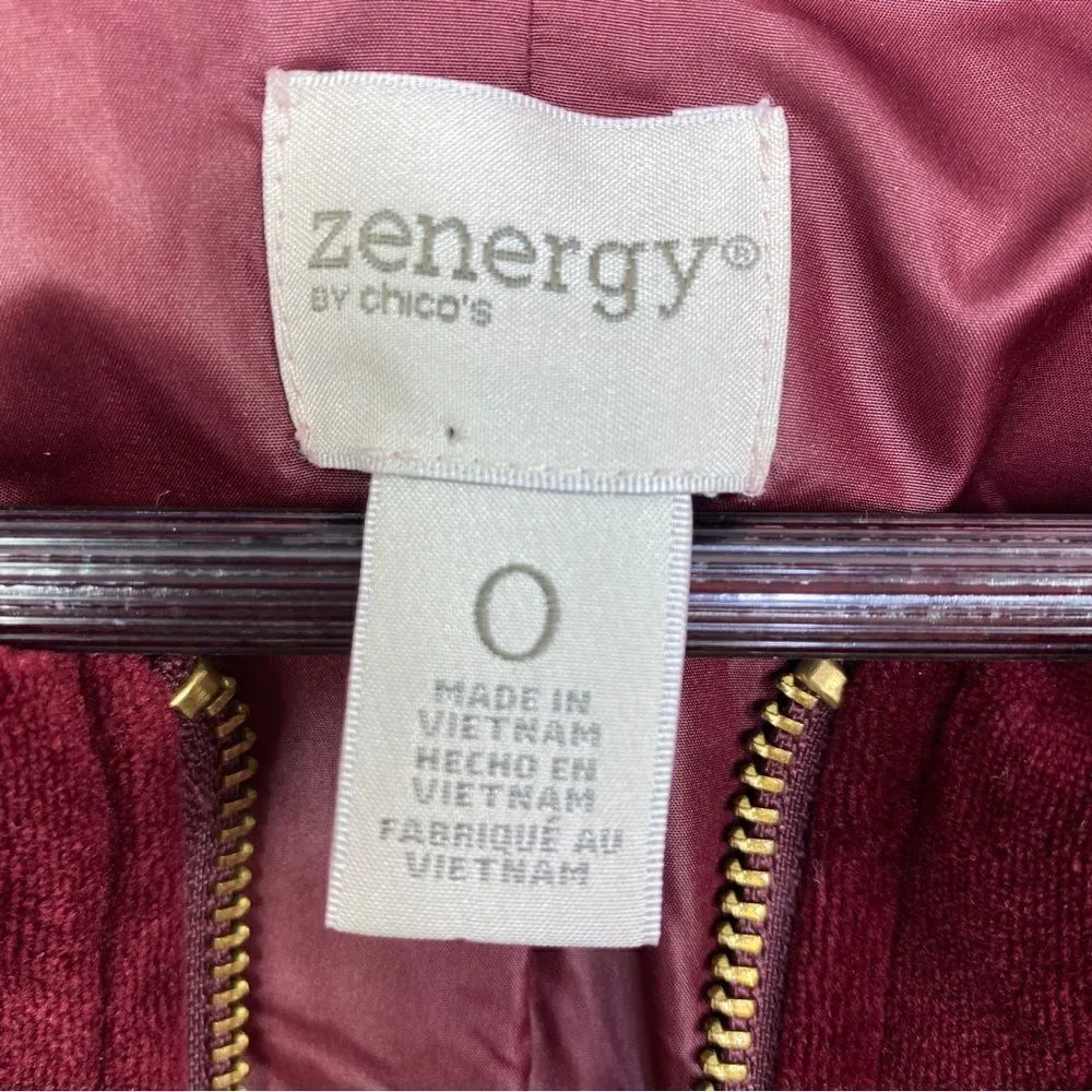 Zenergy by Chico’s Quilted Embroidered Puffer Moto Jacket Maroon Red Small - Image 13