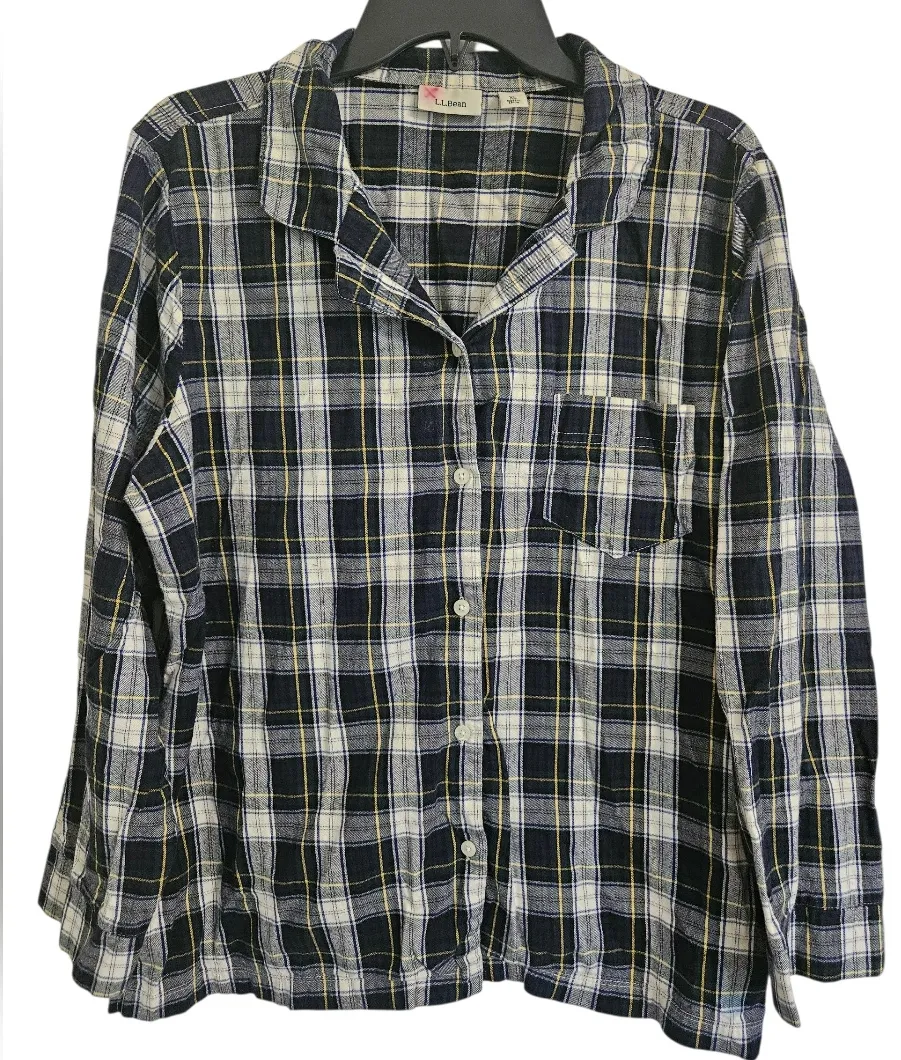 L.L. Bean Button Down Womens Blue Green Scotch Plaid Flannel PJ Top XLP Petite Size undefined - Image 1