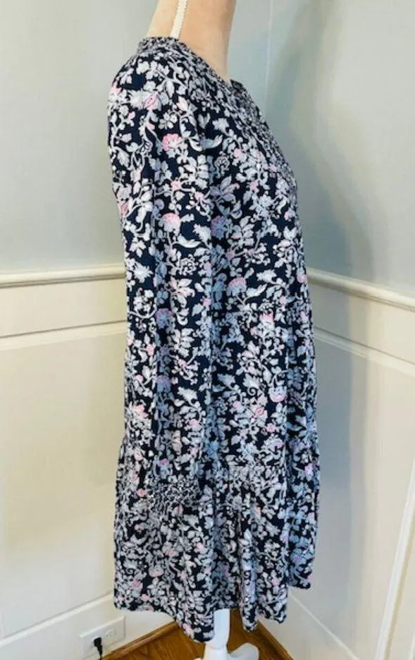 J. Crew Factory Mixed Floral Tiered Cotton Block Print Mini Dress Small Pink - Image 5