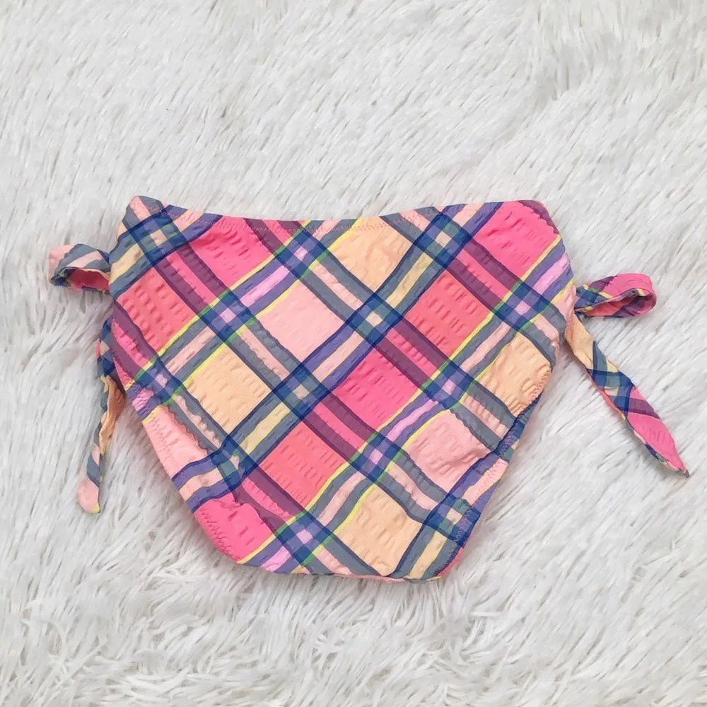 Victoria’s Secret Swim Pink Plaid Crinkle Madras Bikini Bottoms Tie Side Size XS - Image 2