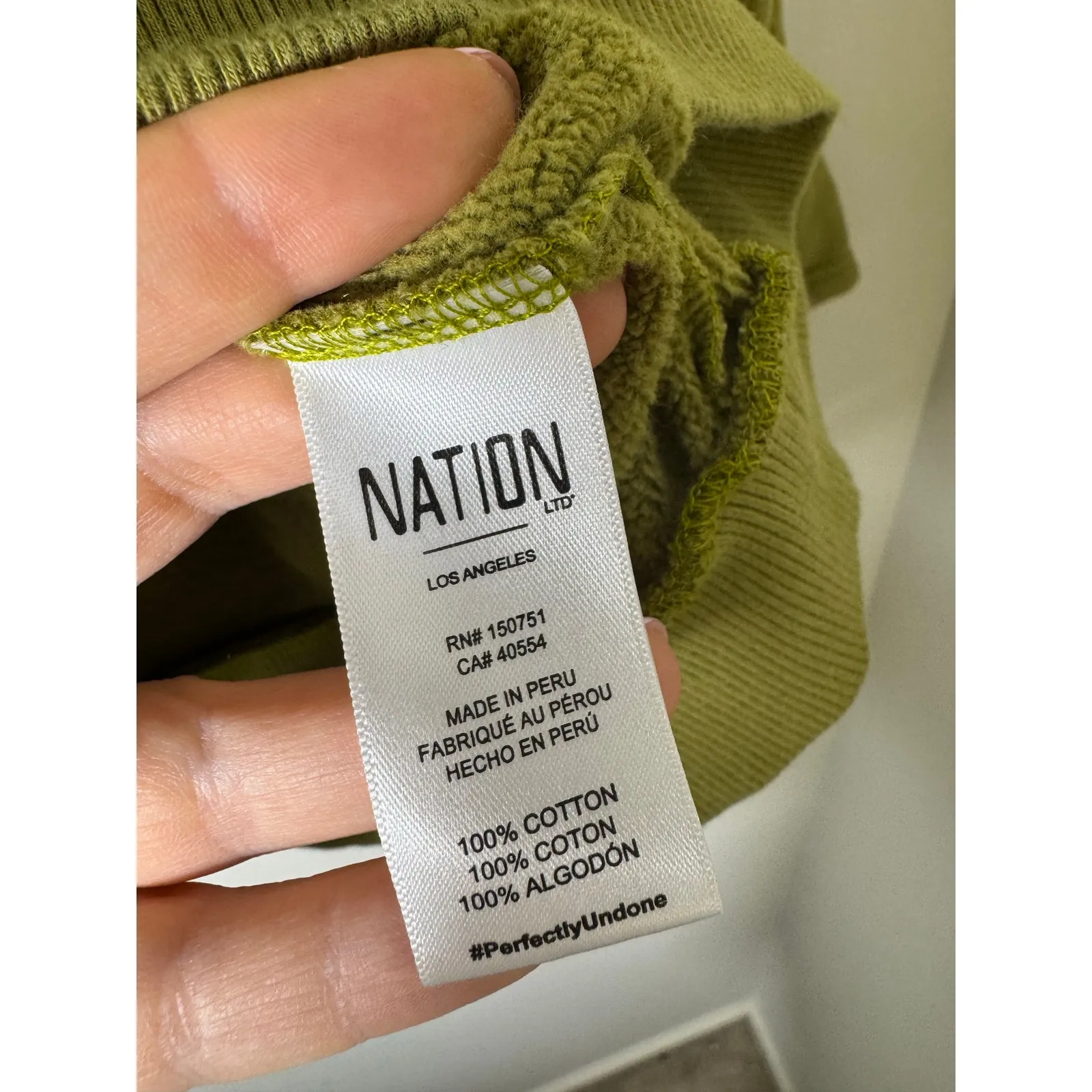 Nation LTD Cotton Olive Green Puff Sleeve Sweatshirt Size XS - Image 4