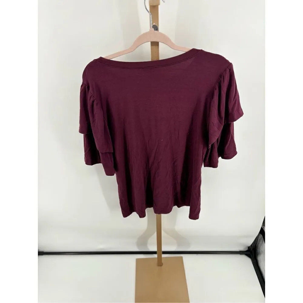 Ann Taylor maroon short ruffle sleeve top size XL - Image 9