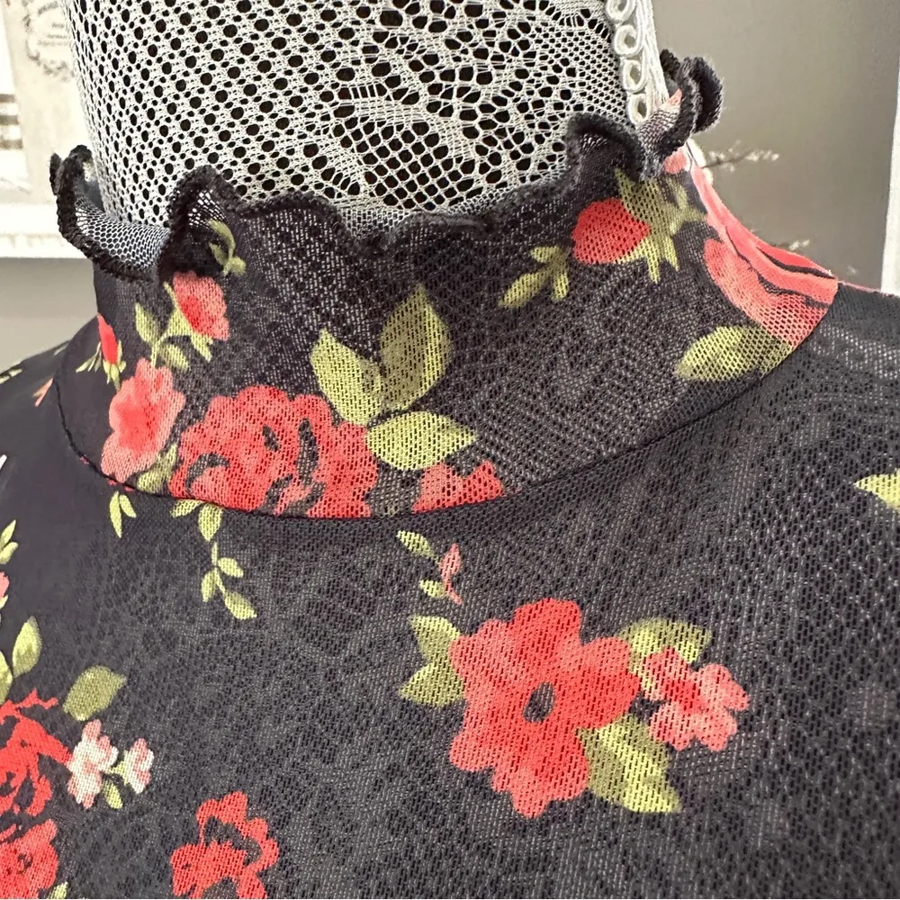 Arizona Jean Co Floral Mesh Mini Dress Size Large Gothic Y2K Grunge Vibes - Image 4