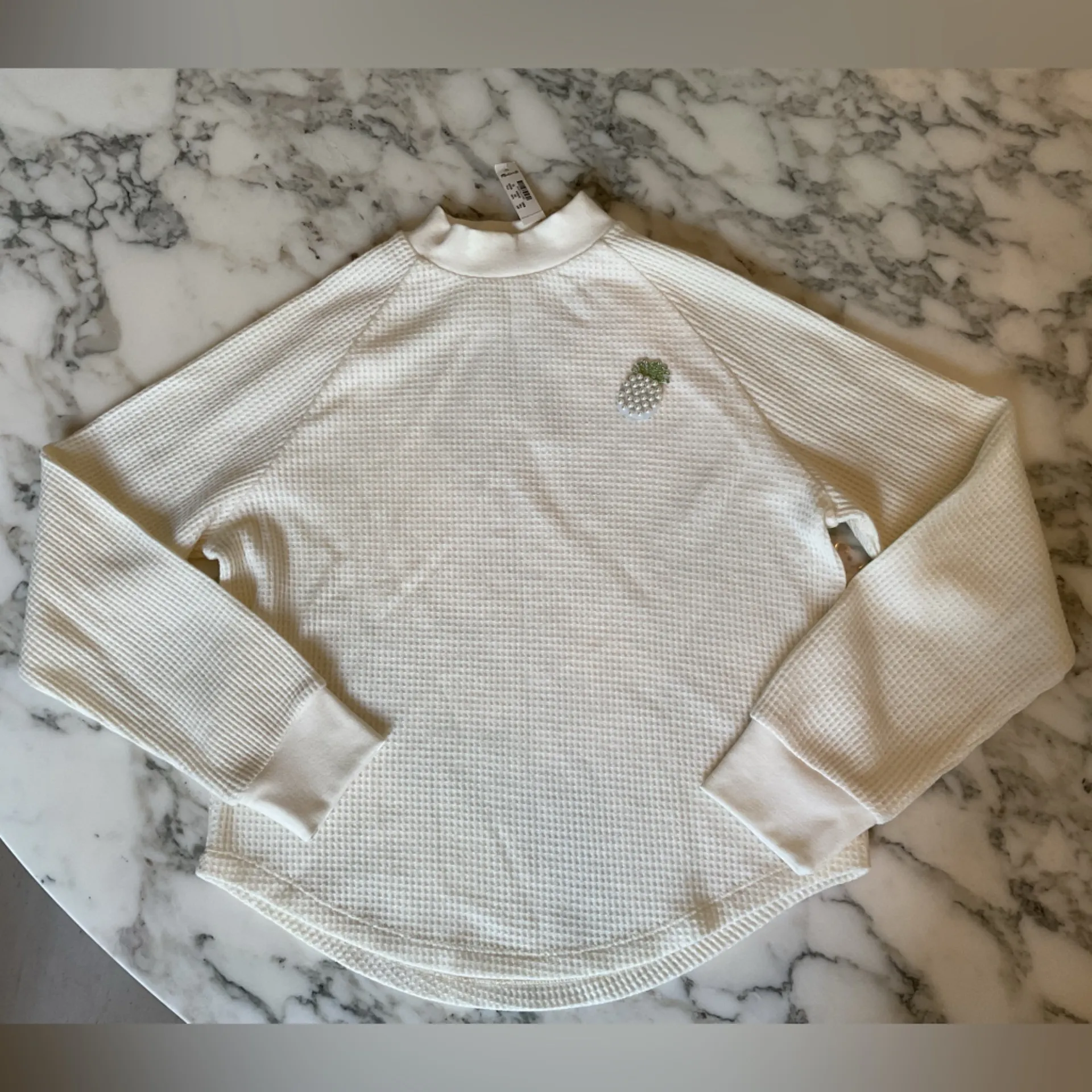 NWT Madewell Mockneck Waffle Sweatshirt Tee XS Ivory Sold Out! Light Stain - Image 5