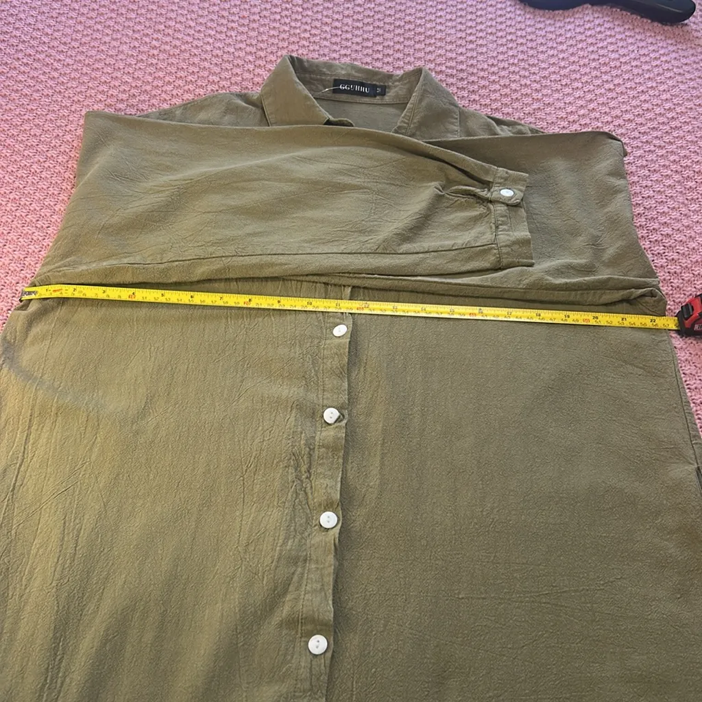 GGUHHU Dress Women size M green. Shirt Button 100% Cotton Green Size M - Image 9