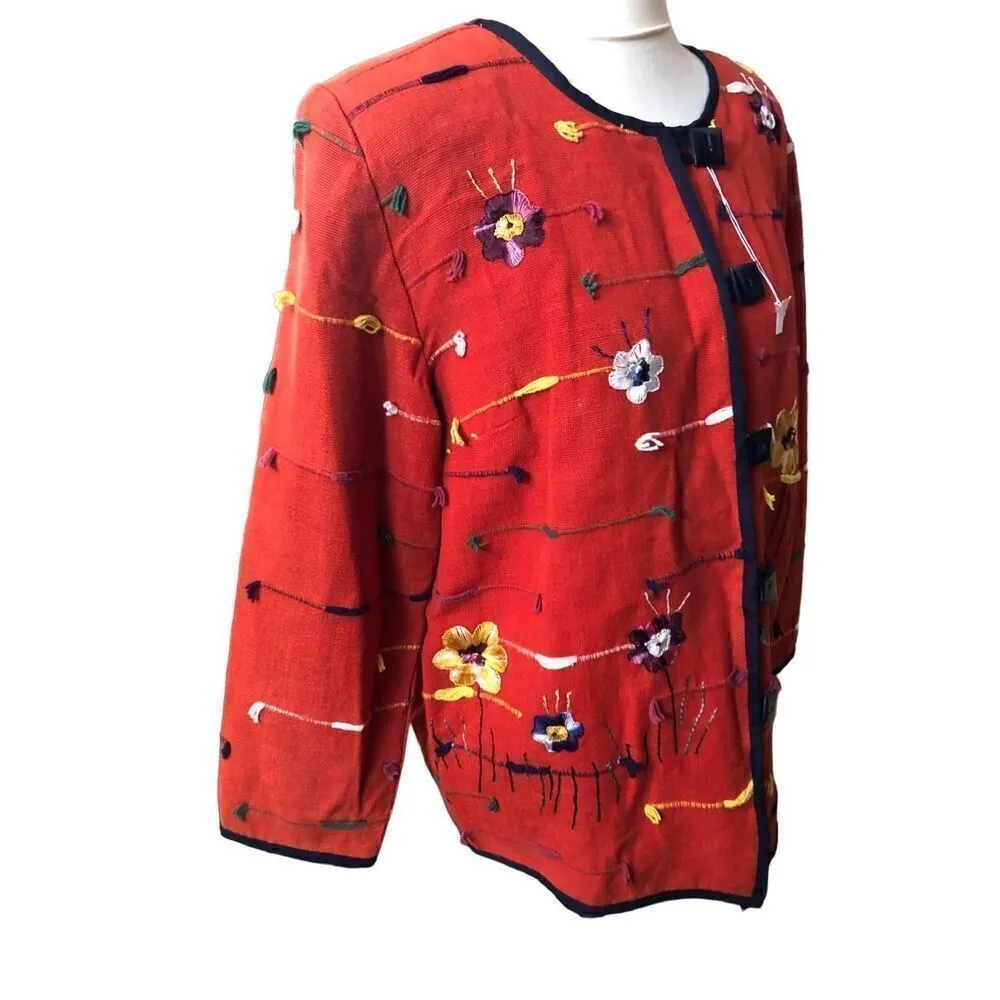 Allure woven art to wear embroidered floral shacket size 14/16 L Red Size L - Image 4