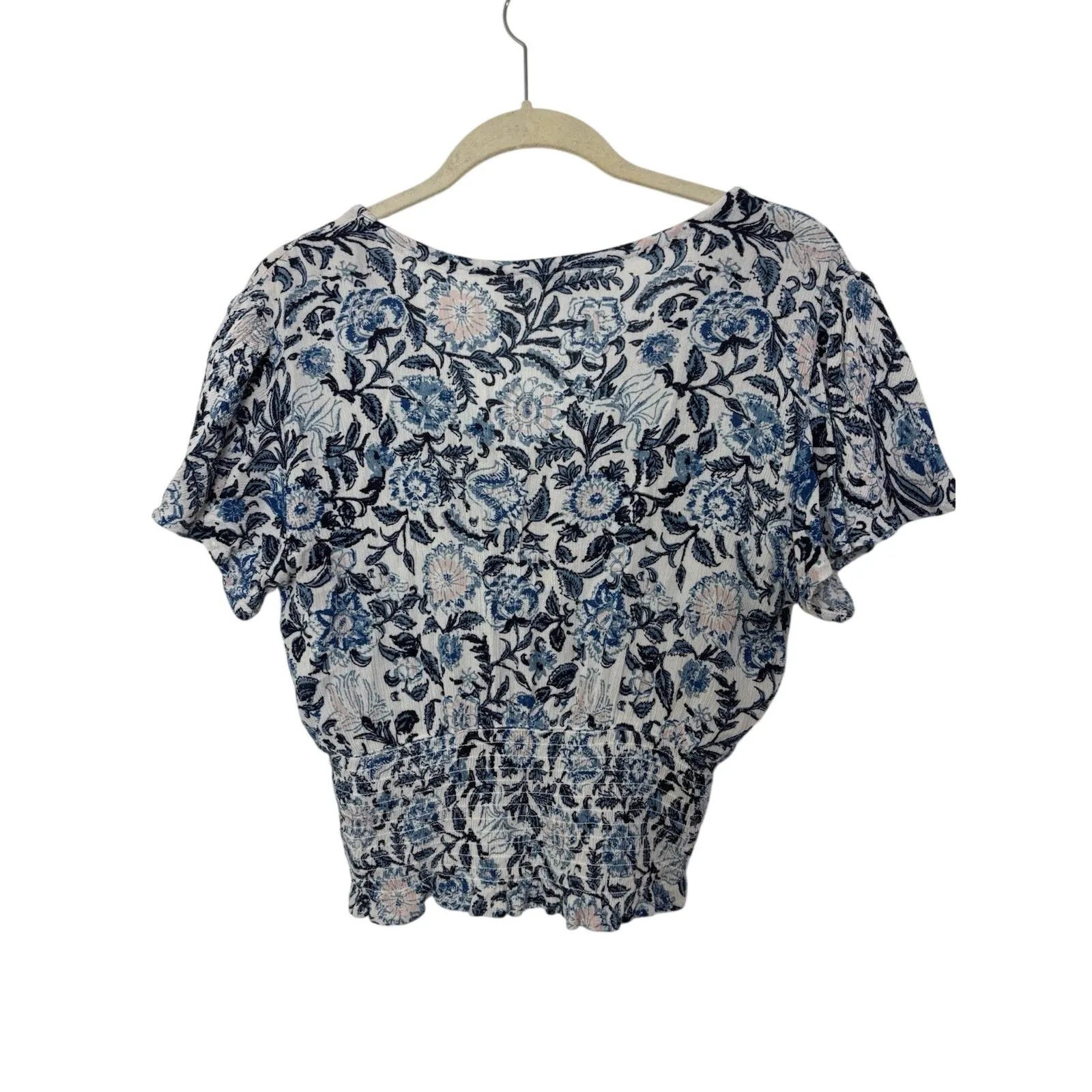 Abercrombie & Fitch Blue Floral Smocked Crop Top Size Medium Boho Festival - Image 2
