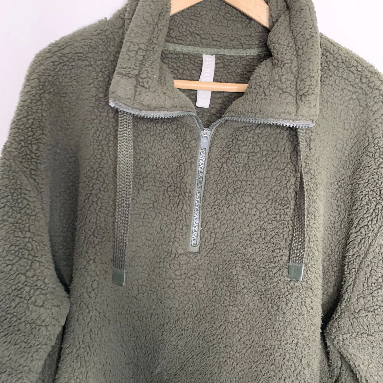 Athleta  Talus Olive Green Sherpa 1/2 Zip Pullover Jacket Womens Large - Image 11