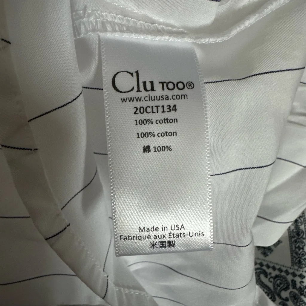 Clu Too White Striped Blue Bandana Paisley Mixed Media Printed Button Up Shirt Size M - Image 11