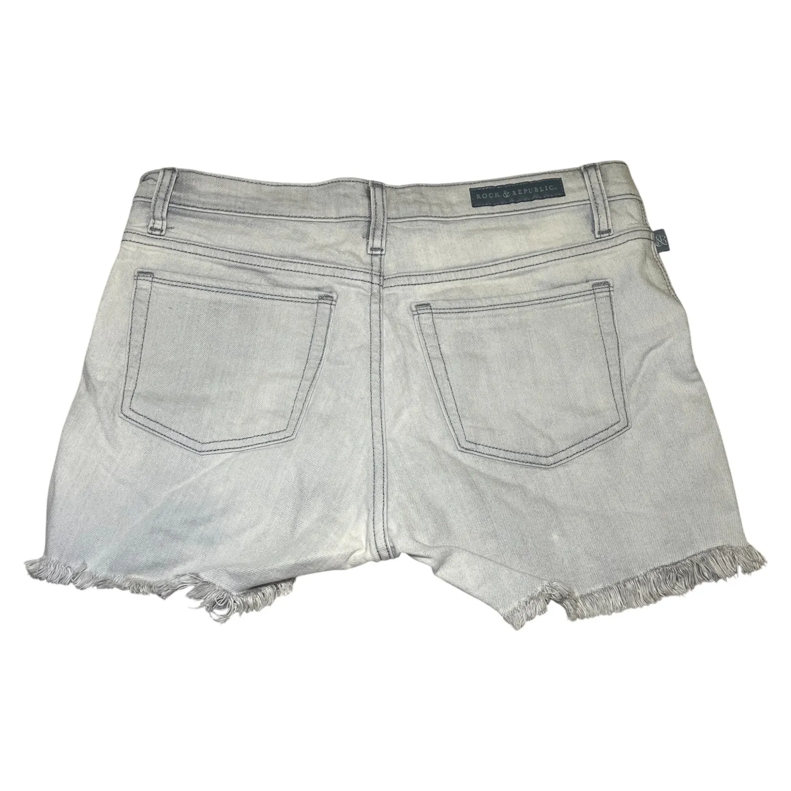 Rock & Republic Pixie Studded Zip Pocket Cut Off Denim Shorts Gray Size 6 - Image 3