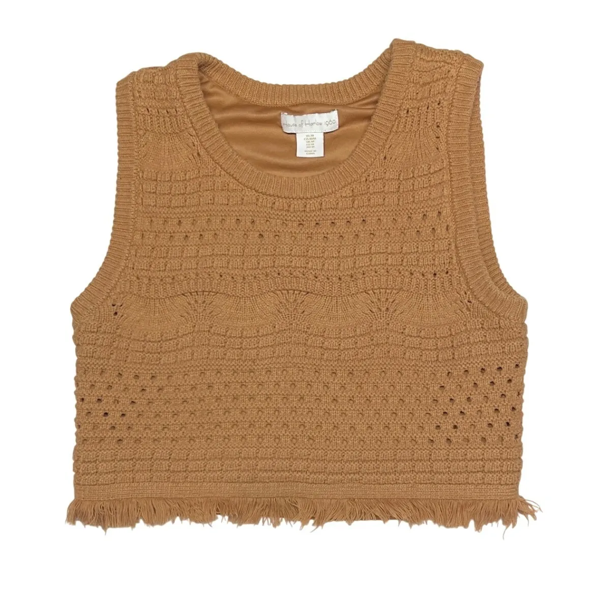 House of Harlow 1960 Knit Sweater Skirt Set Cognac Crochet EUC Tan Size M - Image 4