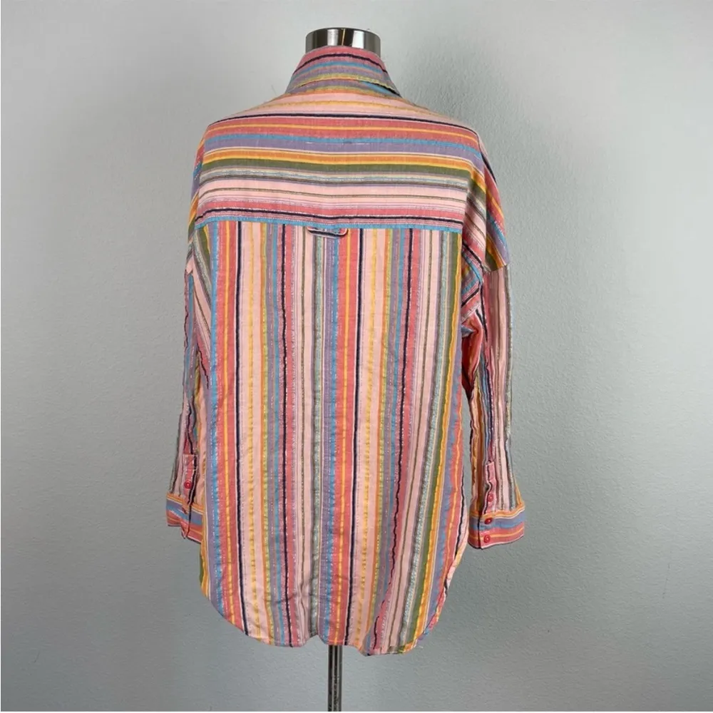 Pilcro Peach Multicolor Sparkle Stripe Long Sleeve Button down Shirt Size XS - Image 4