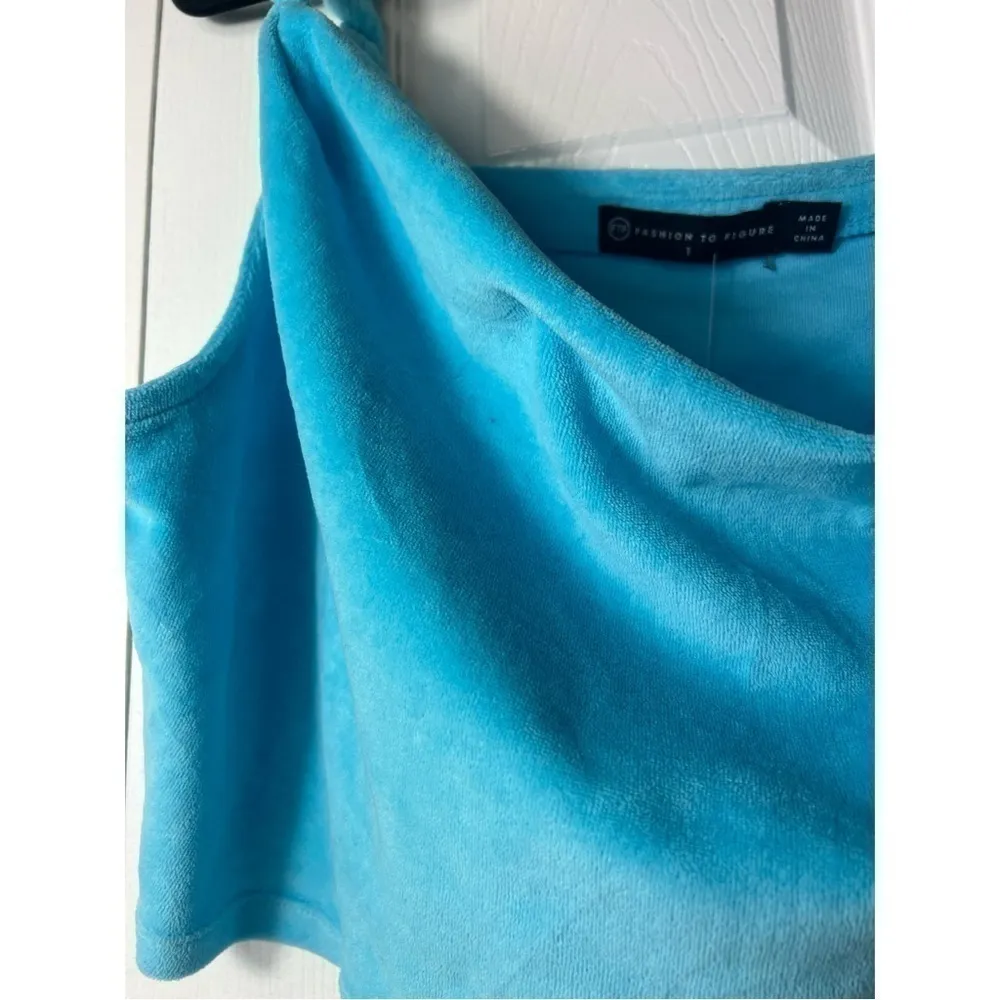 Fashion to Figure Aqua Blue Terry Cloth Cowl Neck Crop Tank Top Size 1X 14 - Image 4