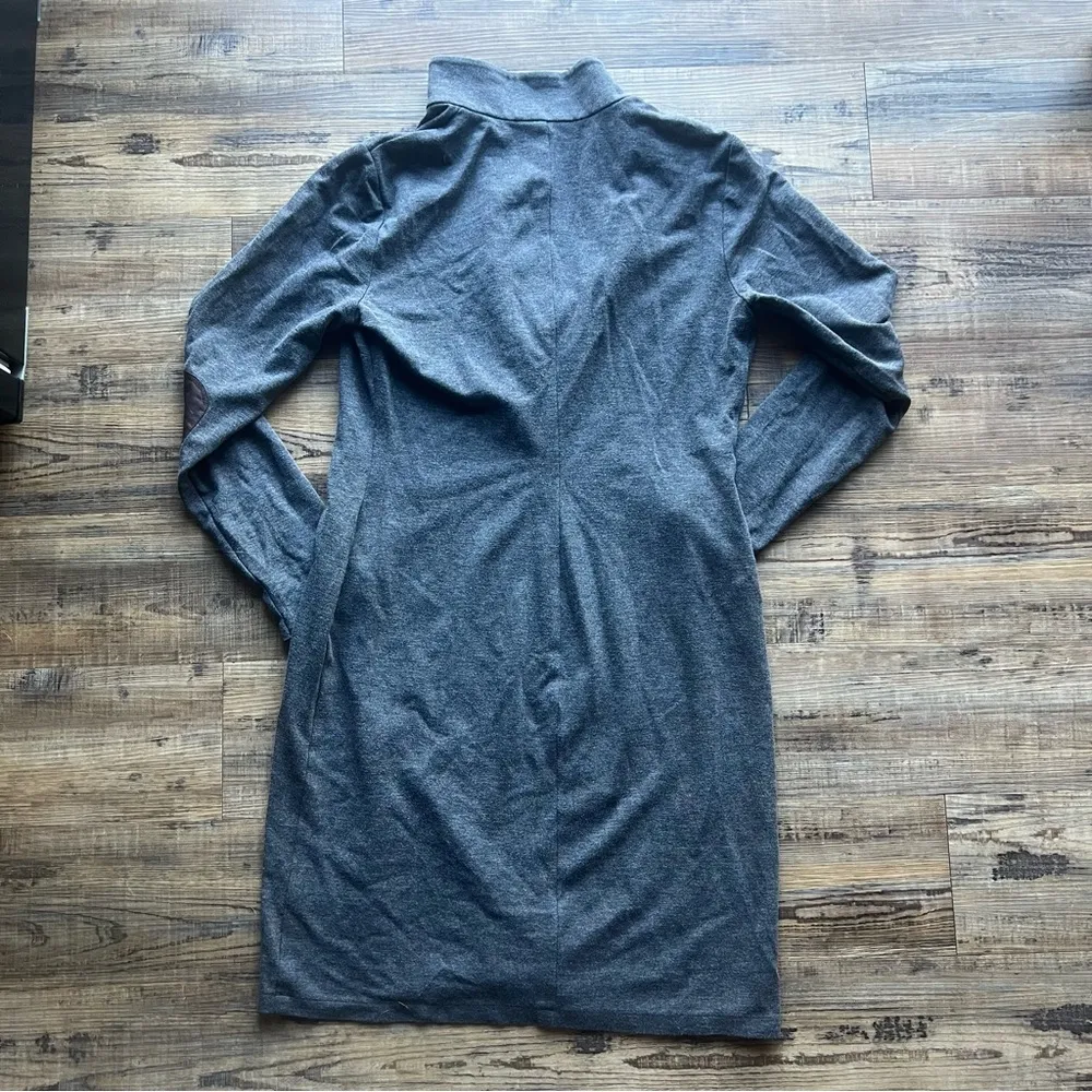 Lauren Ralph Lauren Womens Gray Knit Dress LS Brown Lamb Leather Trim Size 10 - Image 7