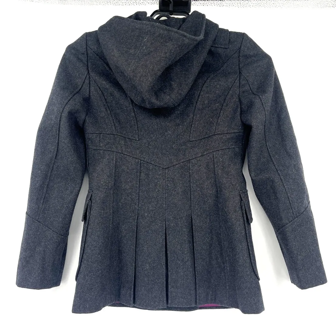 Y2K Miss Sixty Wool Military Hooded Pea Coat Sz S Double Breasted Goth Academia - Image 4