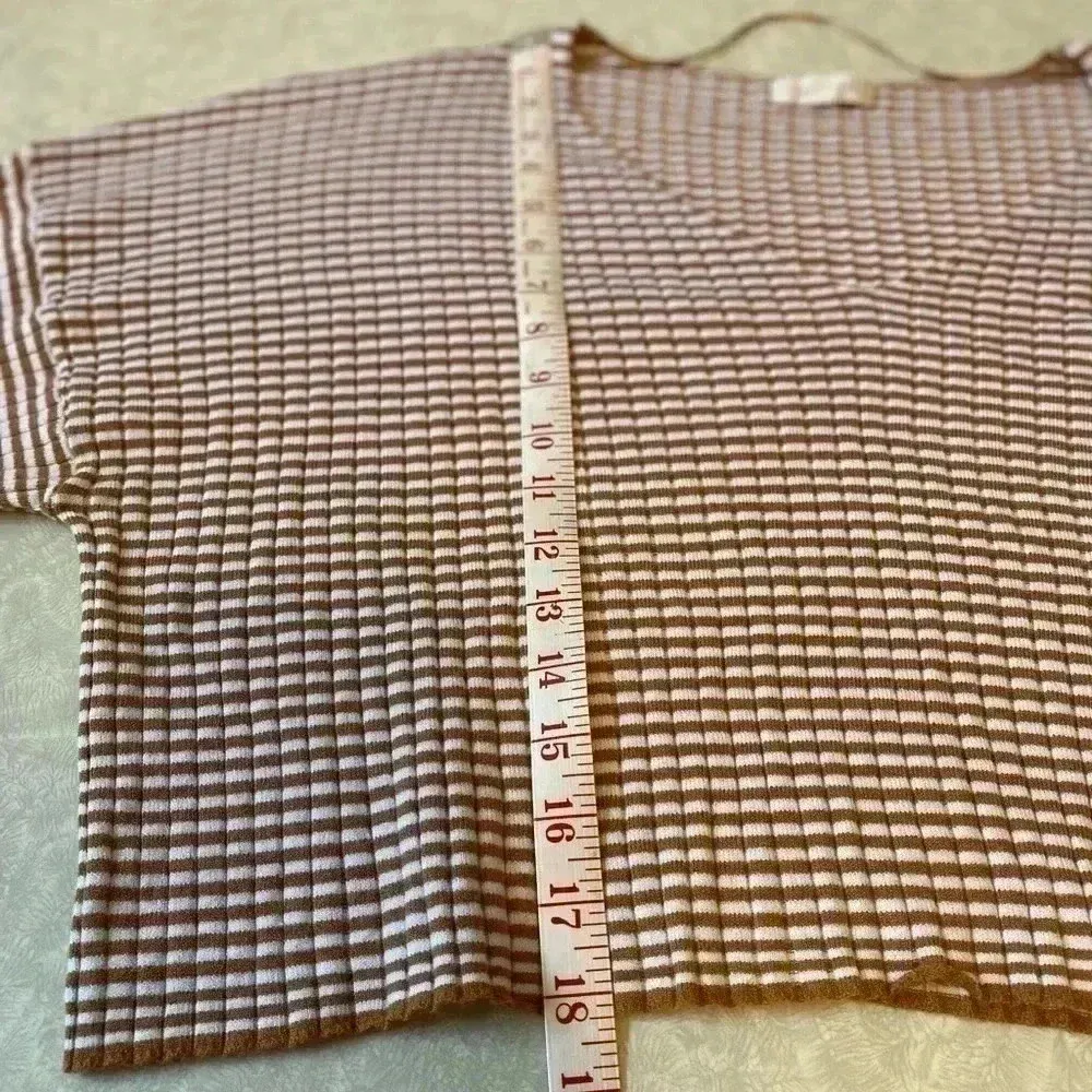 La Hearts Cropped long sleeve striped knit oversized cream burnt‎ orange sweater - Image 10